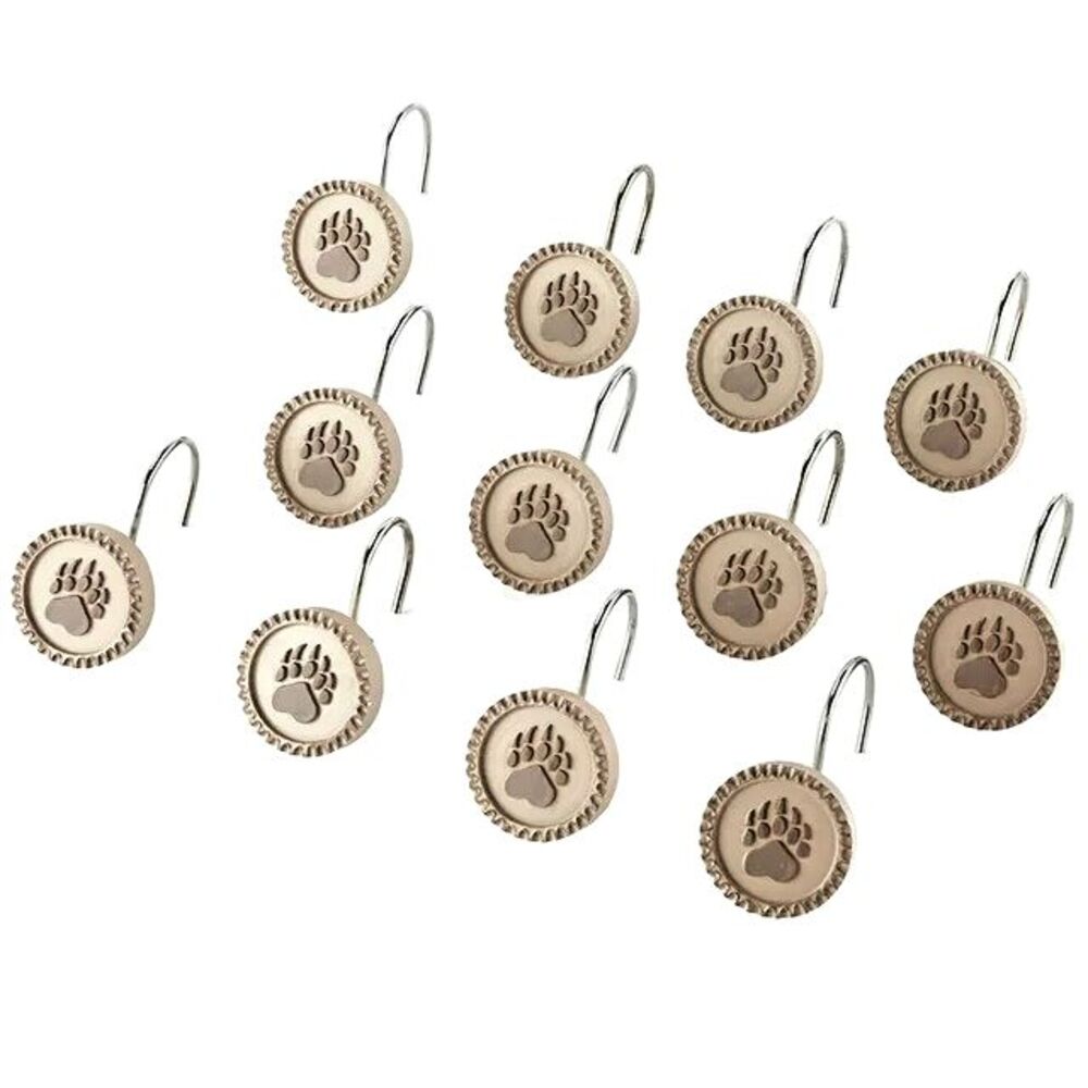 Bear Paw Prints Wildlife Lodge Shower Curtain Hooks Bathroom Décor 12-pc NEW
